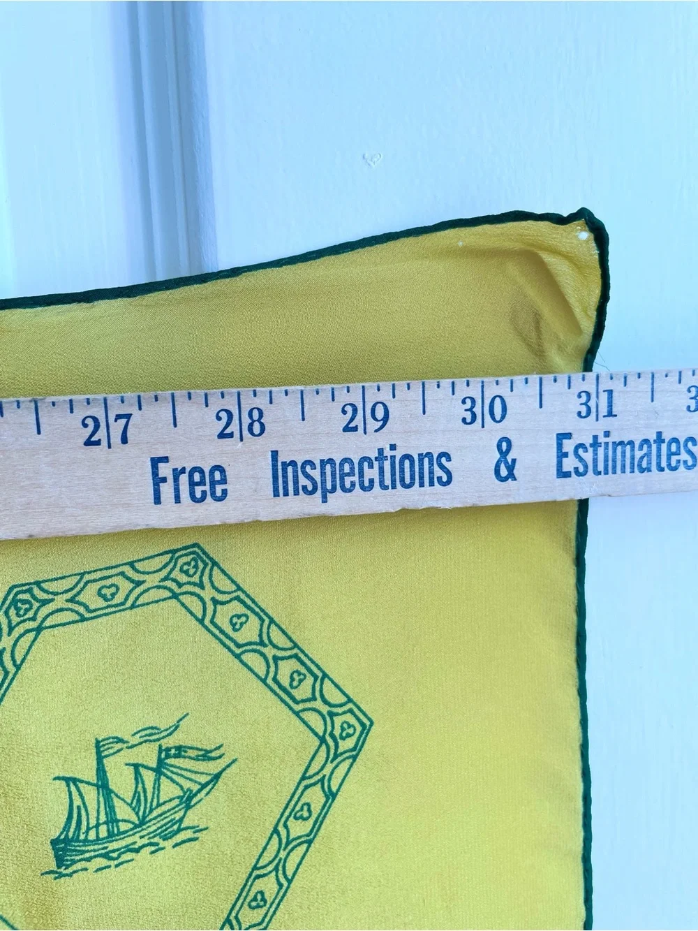 Vintage Echo Hand Rolled Scarf Honeycomb Crest Of Arms Chartreuse Silk?